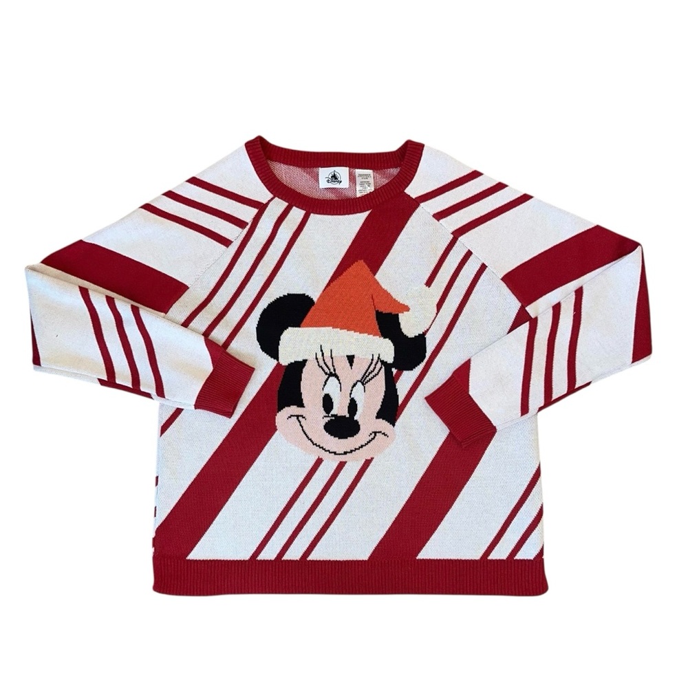 Disney Christmas Santa Minnie Mouse Red & White Candy Cane Stripe Sweater Medium